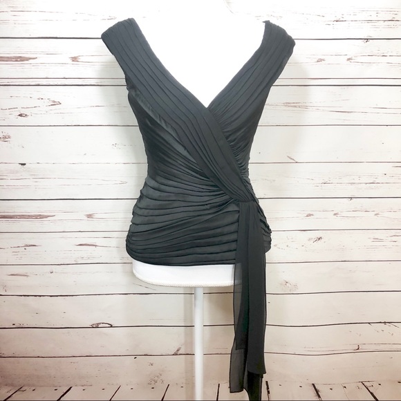 Tadashi Tops - TADASHI Silk Black Pleated Sleeveless Evening Top